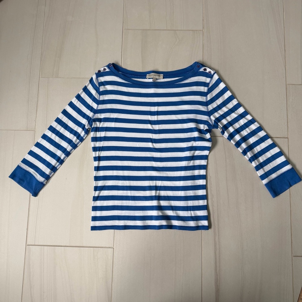 Jones New York Blue and White Striped Long Sleeve Top
